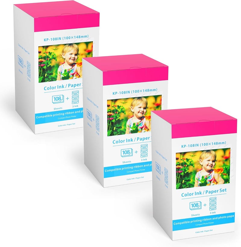 Wonfoucs Compatible with Canon KP-108IN 9 Color Ink Cassette and 324 Sheets 4 x 6 Paper Glossy for CANON SELPHY CP1500 CP1300 CP1200 CP910 CP900 CP760 CP770 CP780 CP800, Photo Paper - Image 1
